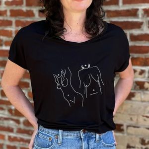 Hanging Out V-Neck Flowy Black Tee